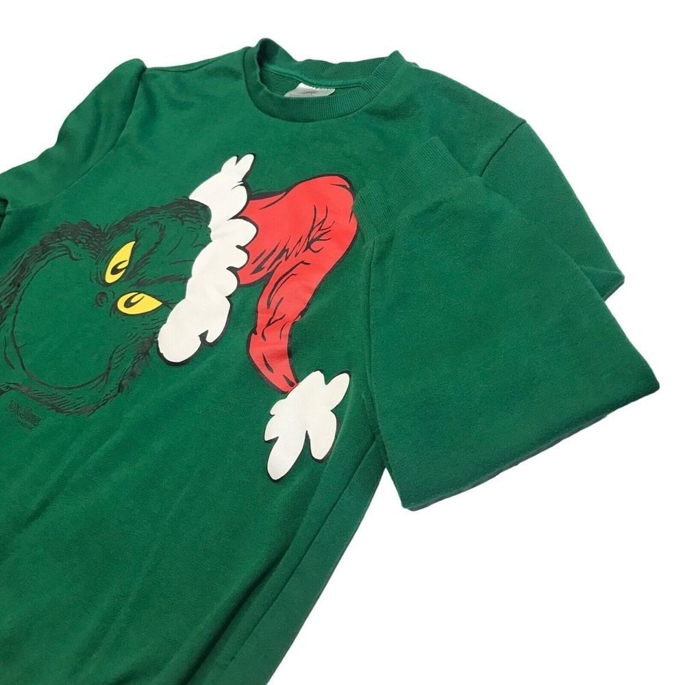 Dr Suess Grinch Christmas Sweatshirt small 34-36 crew neck green 2020 Santa Ugly